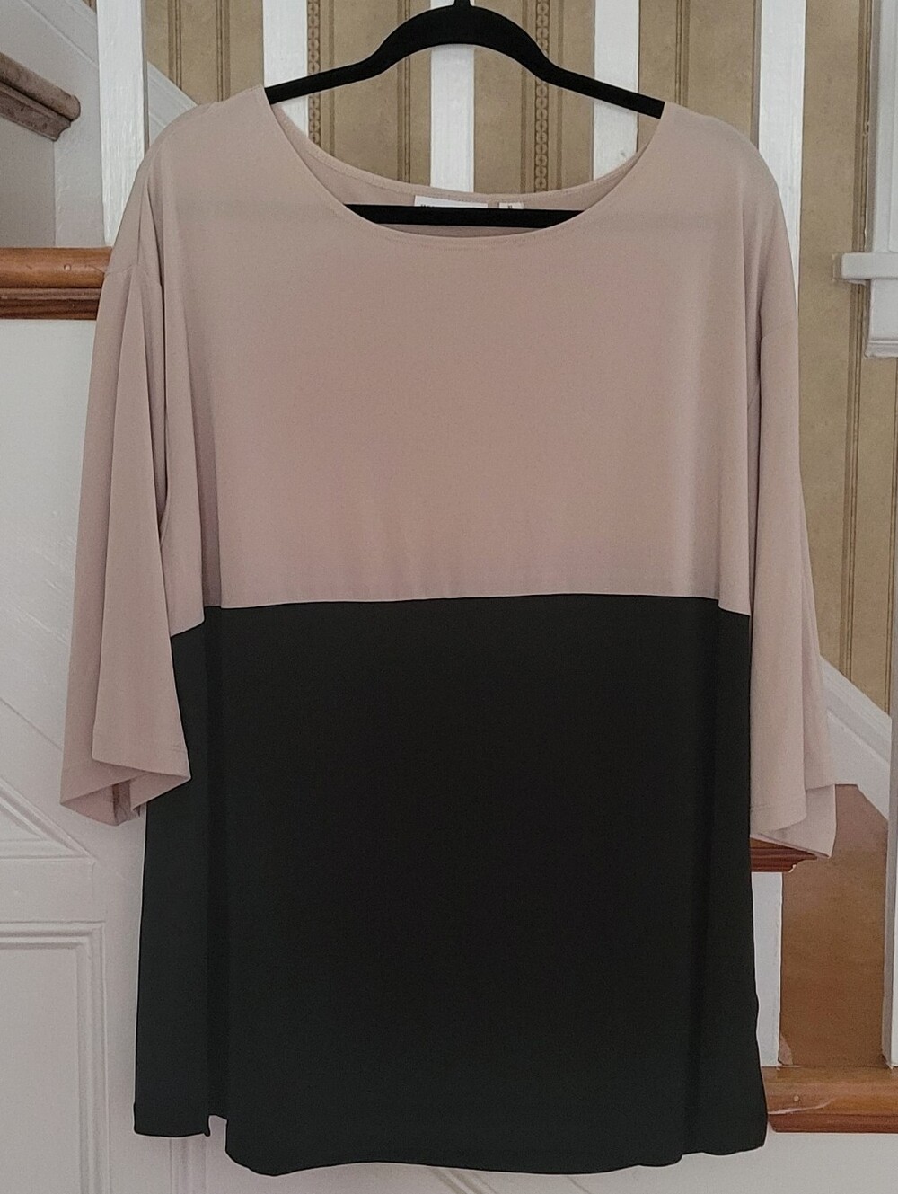 SUSAN GRAVER ColorBlock Tan Black Blouse Top Size XL